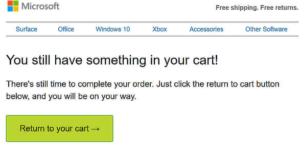 Abandoned cart email example