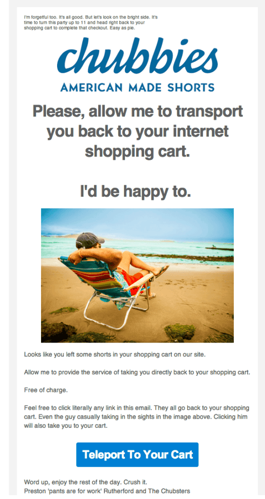 Abandoned cart email example