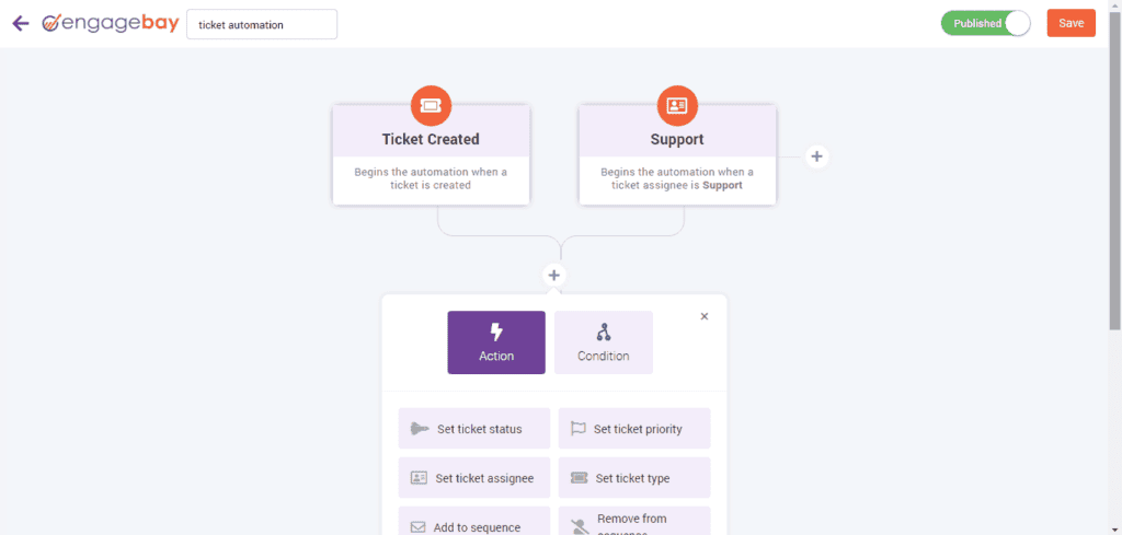 Ticket automation in EngageBay