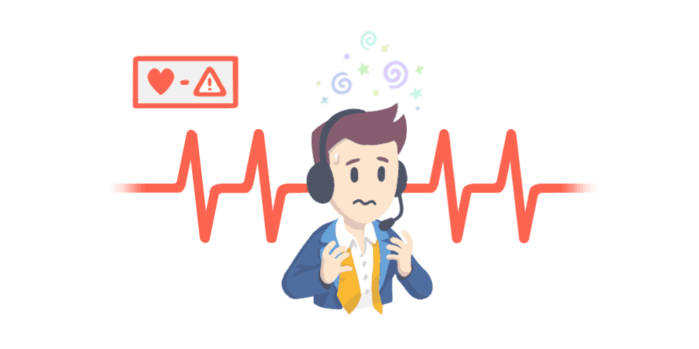 benefits of chatbots - Aircall graphic of stressed customer service rep