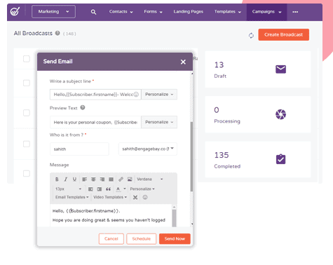 EngageBay email broadcast