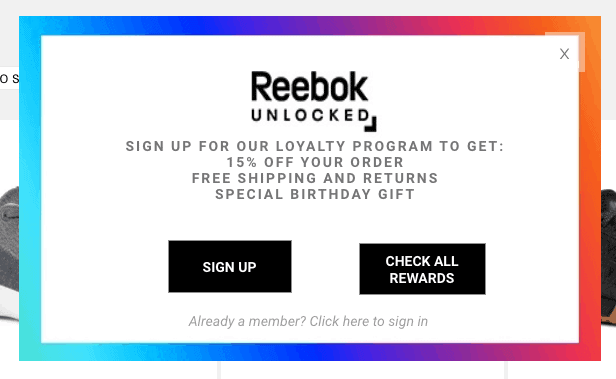 reebok website popups