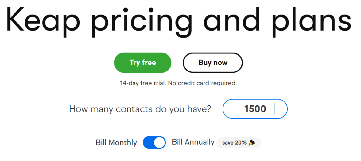 Keap pricing: sliding scale model