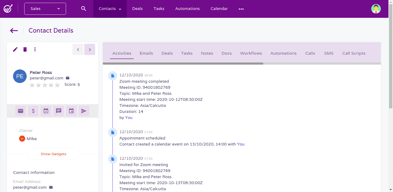 EngageBay CRM process: Customer details