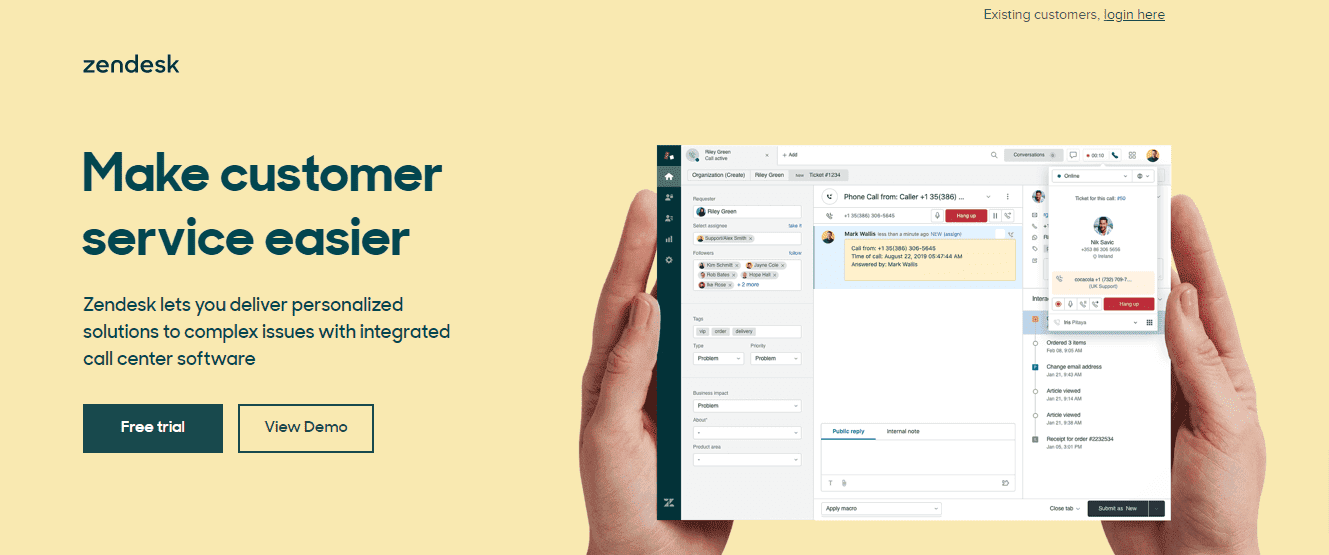 Zendesk SaaS call center