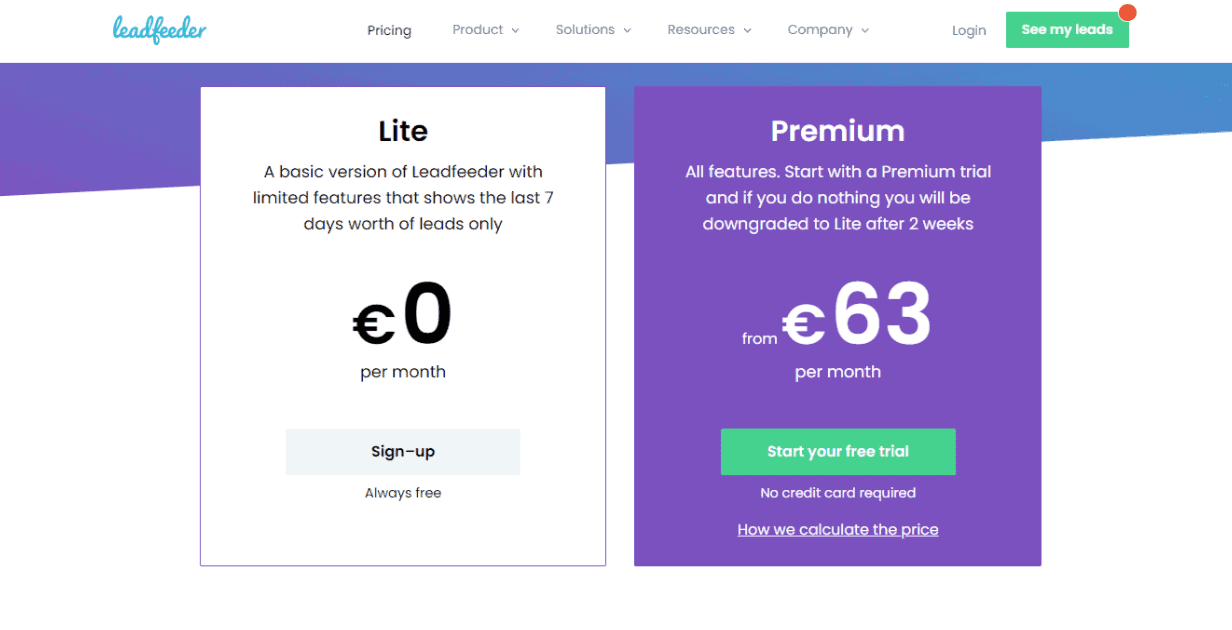 Leadfeeder pricing plan