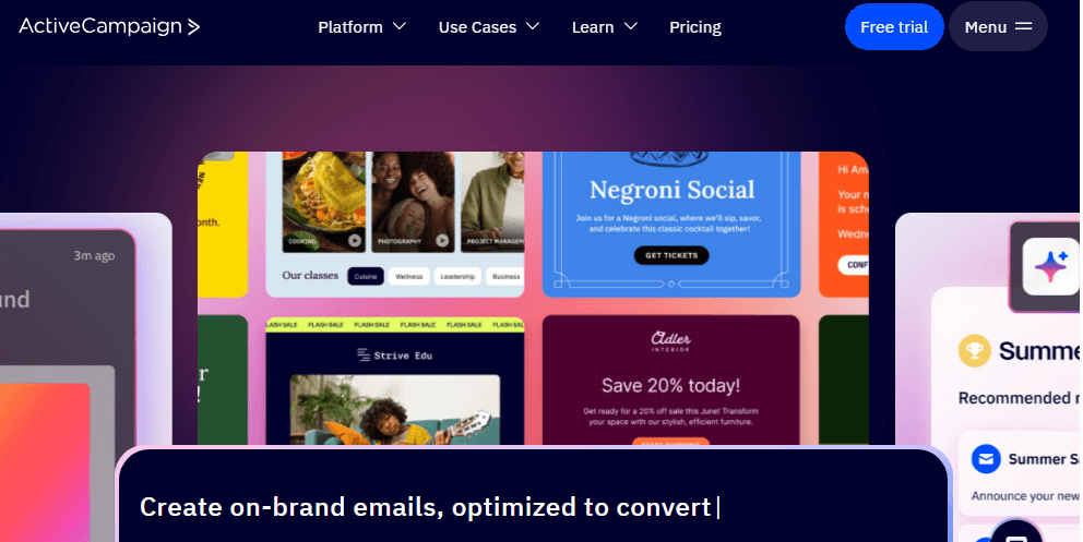 ActiveCampaign homepage screenshot showing ActiveCampaign as a top Pipedrive alternative.