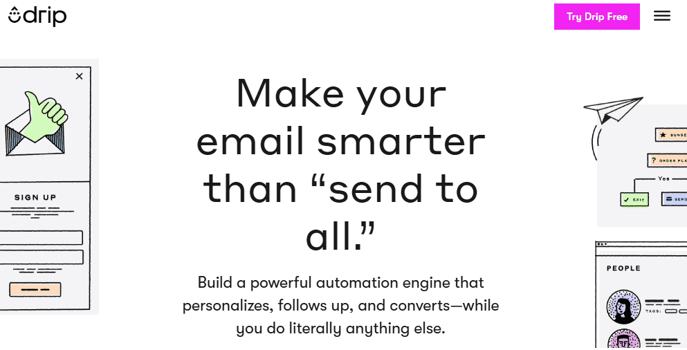 ActiveCampaign alternative: Drip CRM homepage screenshot