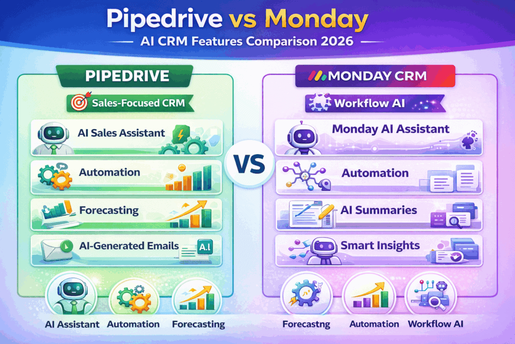 pipedrive vs monday ai crm features comparison
