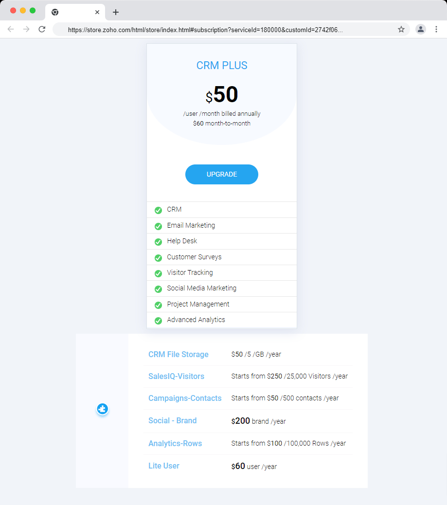 Zoho CRM Plus Pricing