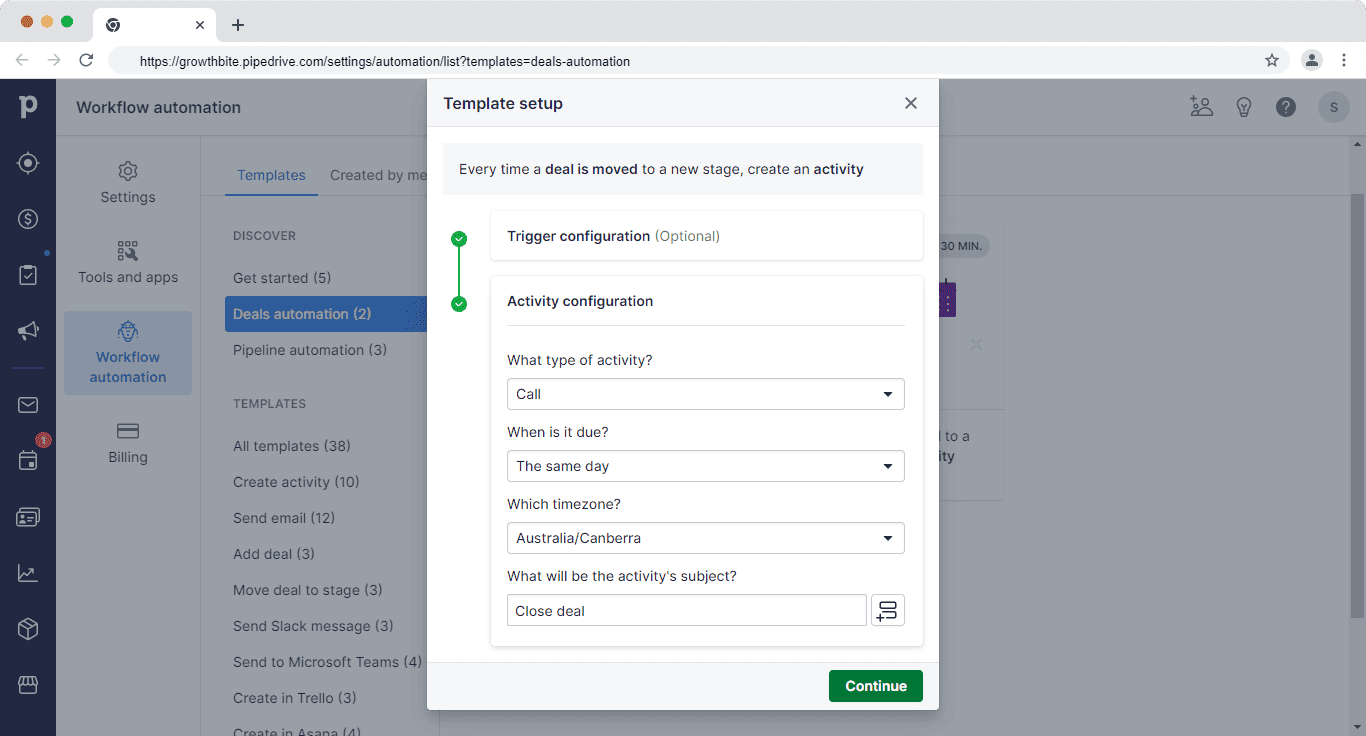 Workflow automation in Pipedrive