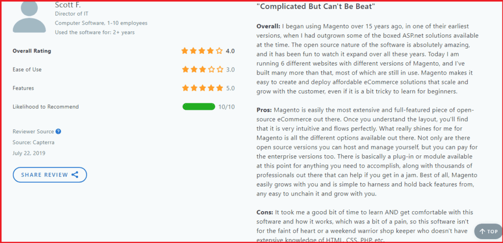 Magento Capterra review