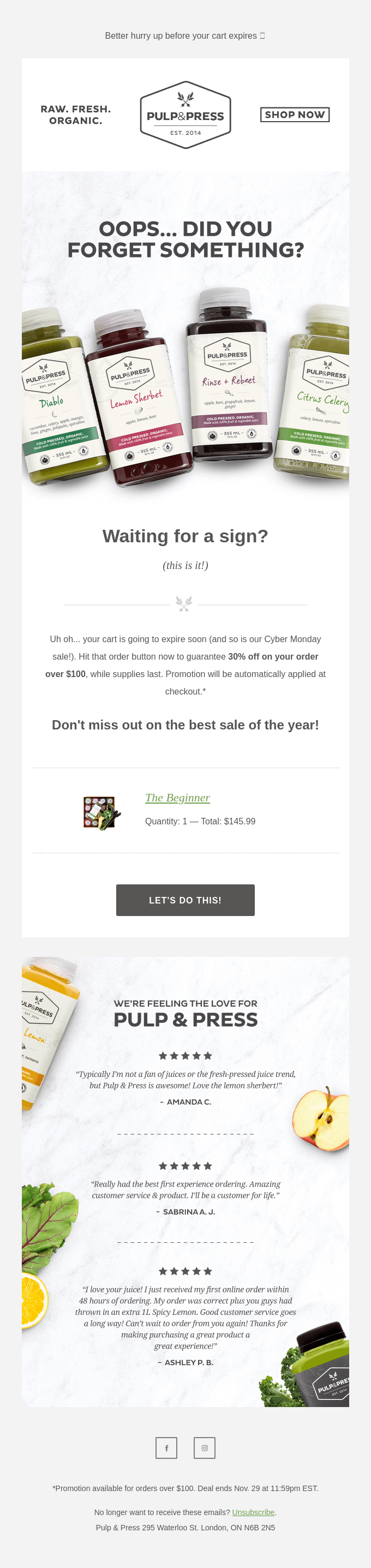 Black Friday abandoned cart email