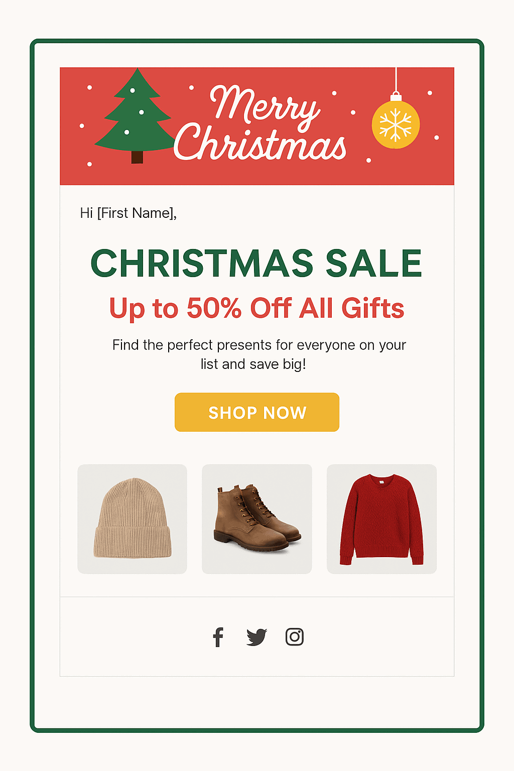 Mockup of a festive Christmas email marketing template