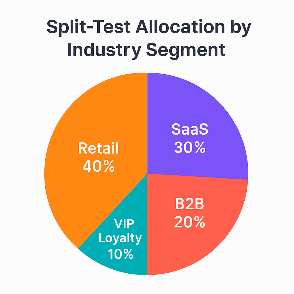 Pie chart showing recommended split of subject line types to test: 40% urgency, 30% personalization, 20% curiosity, 10% offers.