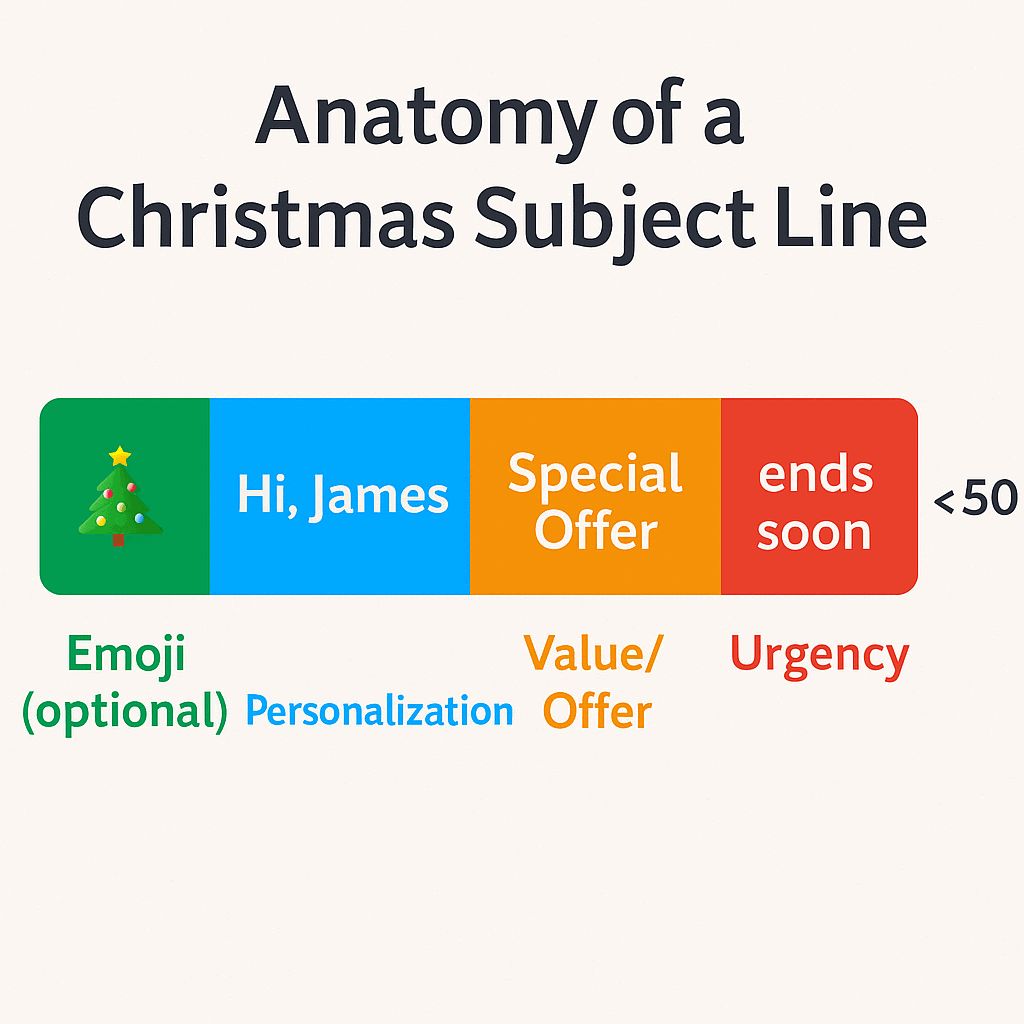 Anatomy of a Christmas email subject line — emoji, urgency, personalization, length