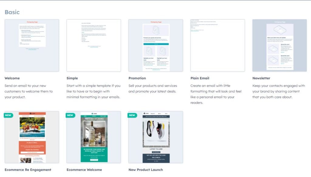 HubSpot's limited free graphic email templates