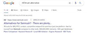 Google Ads Examples: SEMrush steals back traffic from competition