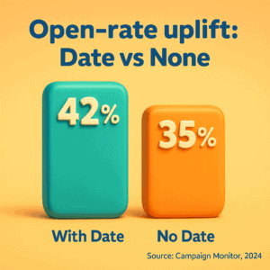 Bar chart of open rates for meeting emails with vs without dates