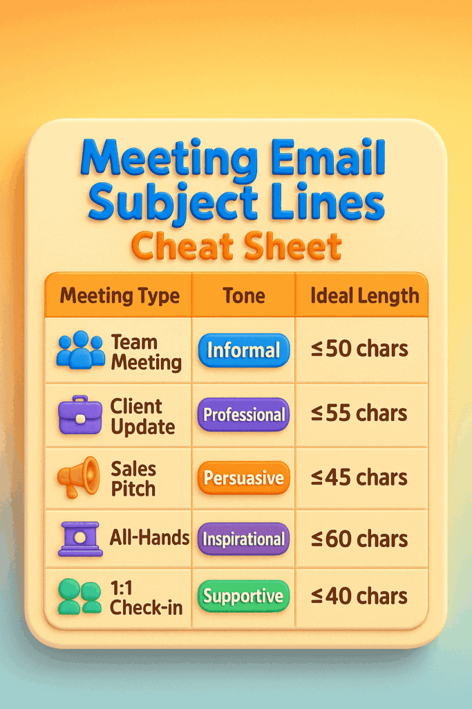 Comparison of meeting email subject line tone and length by meeting type