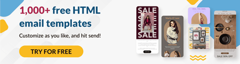 Banner promoting over 1,000 free HTML email templates from EngageBay. Customize and send beautiful, easy-to-use email templates for impactful marketing campaigns. Try for free.