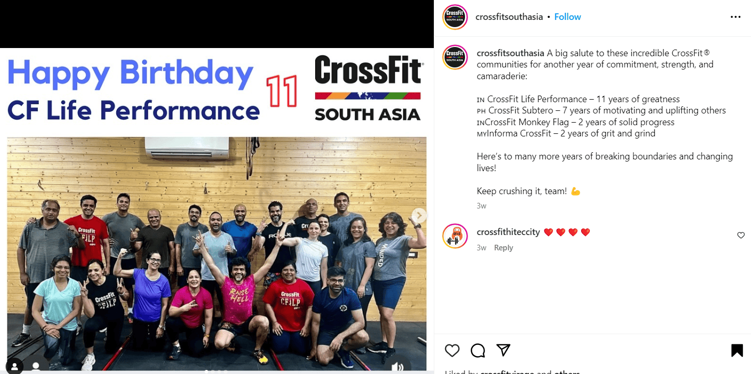 A photo from CrossFit South Asia's Instagram account with their community members