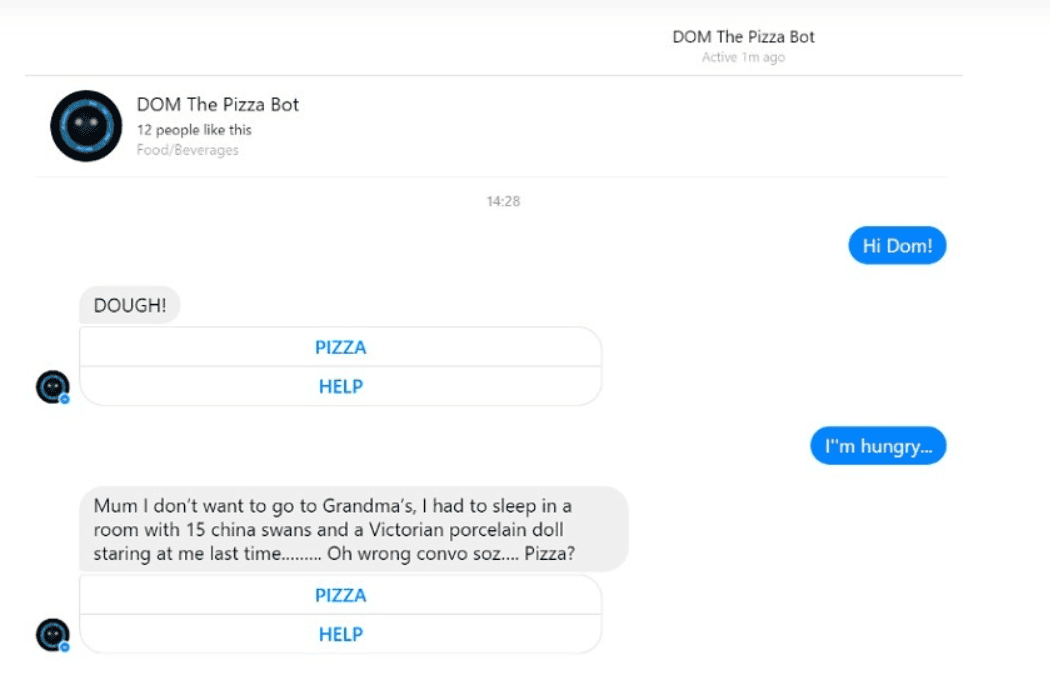 Conversation with Dom, Dominos' chatbot