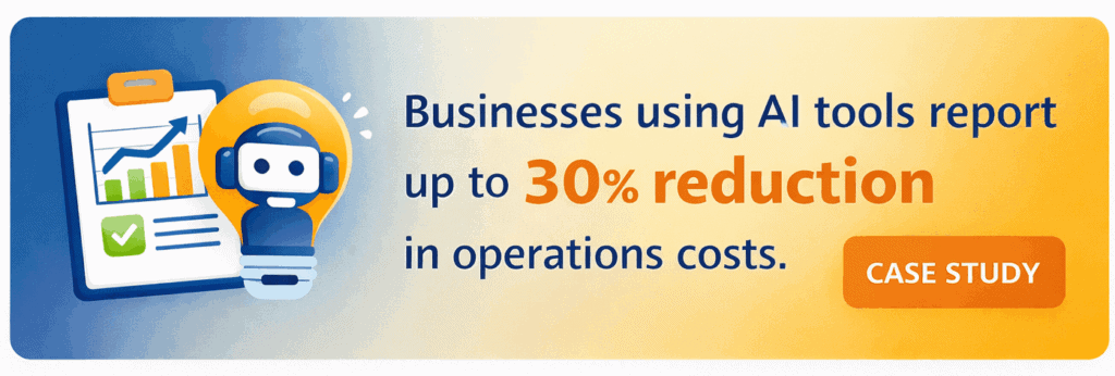 AI business outcomes graphic showing cost savings, efficiency, and revenue impact percentages