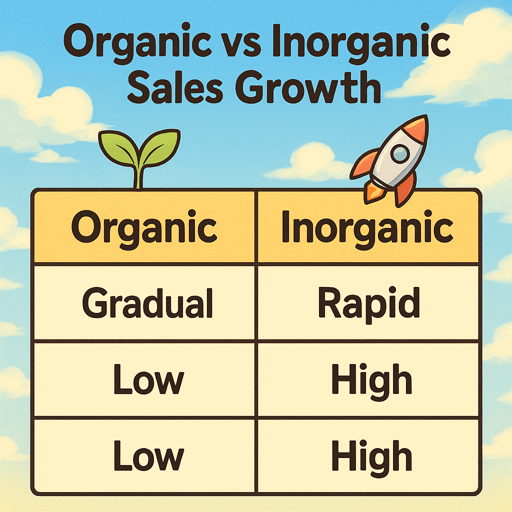 Side-by-side table comparing organic and inorganic sales-growth methods