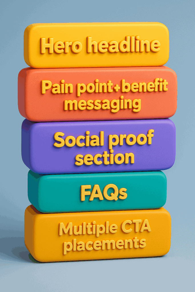 Infographic showing key elements of an effective sales page