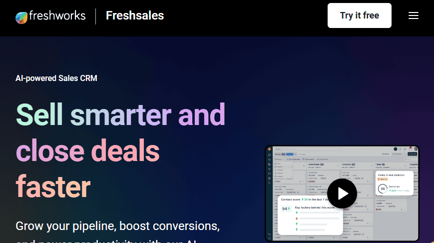 Freshsales homepage screenshot showing Freshsales as a top Pipedrive alternative.