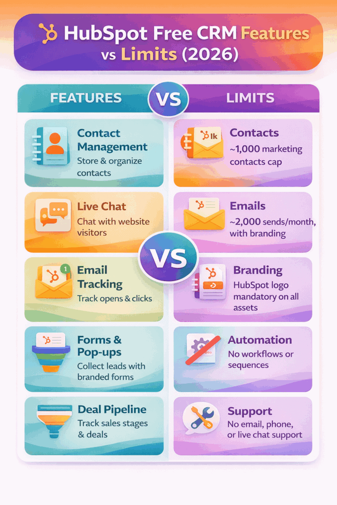 HubSpot Free CRM features vs limits in 2026