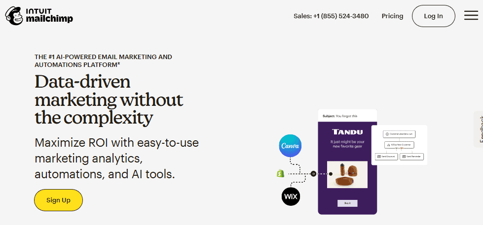 Mailchimp homepage screenshot