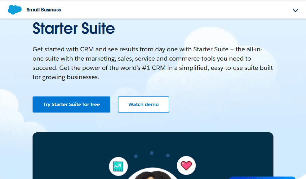 Screenshot of Salesforce web based CRM for small business homepage